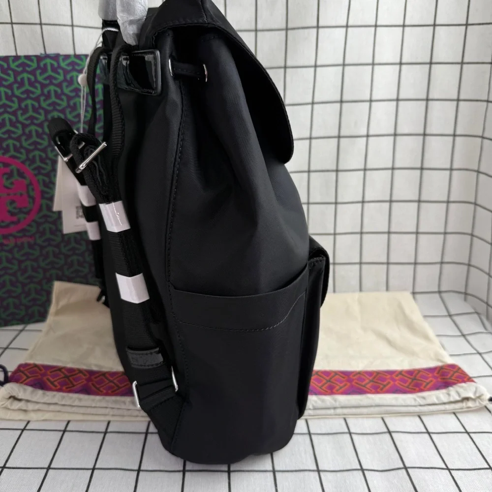 NEW Tory Burch NYLON FLAP BACKPACK in black-Authentic